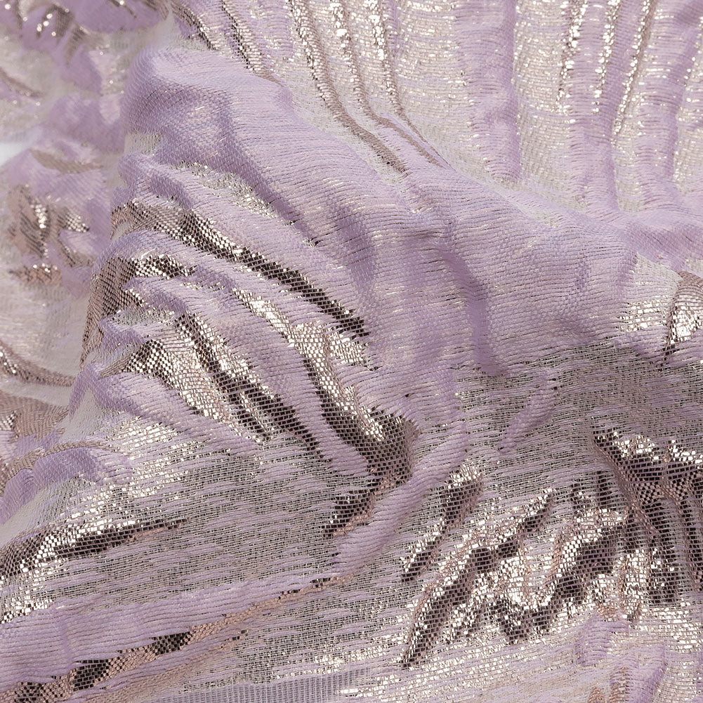 Metallic Rose Gold and Lilac Firework Flowers Luxury Burnout Brocade Detail