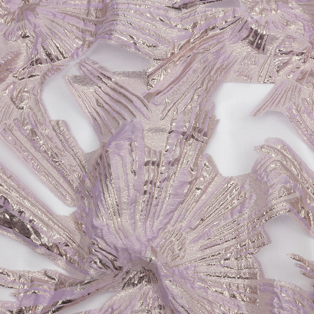 Metallic Rose Gold and Lilac Firework Flowers Luxury Burnout Brocade