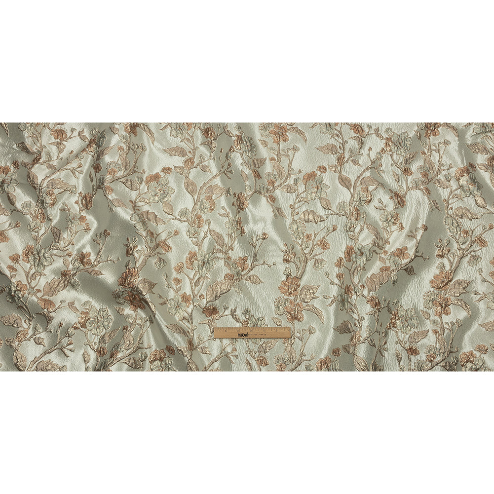 Metallic Gold, Pale Blue and Creamsicle Flowering Vines Luxury Brocade - Full