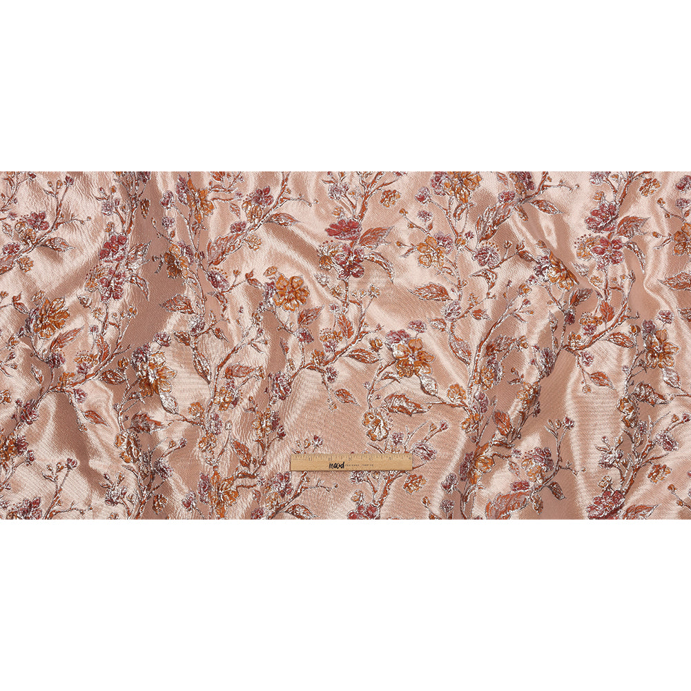Metallic Orange and Red Flowering Vines Luxury Brocade