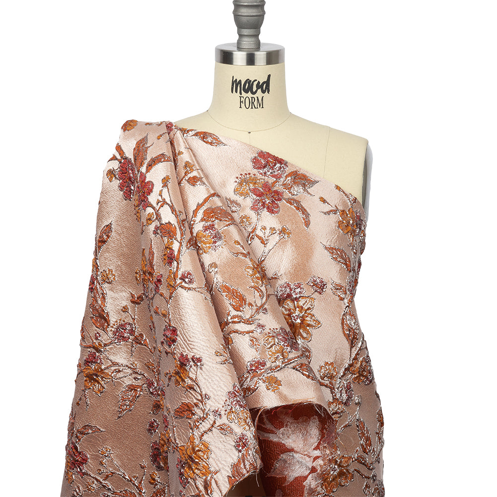 Metallic Orange and Red Flowering Vines Luxury Brocade