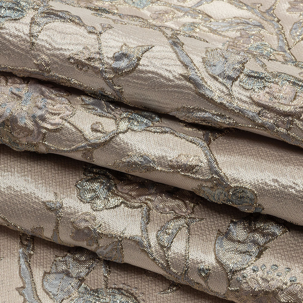 Metallic Pastel Pink and Light Blue Flowering Vines Luxury Brocade - Folded