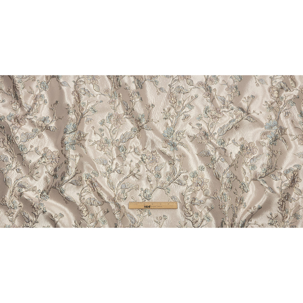 Metallic Pastel Pink and Light Blue Flowering Vines Luxury Brocade - Full