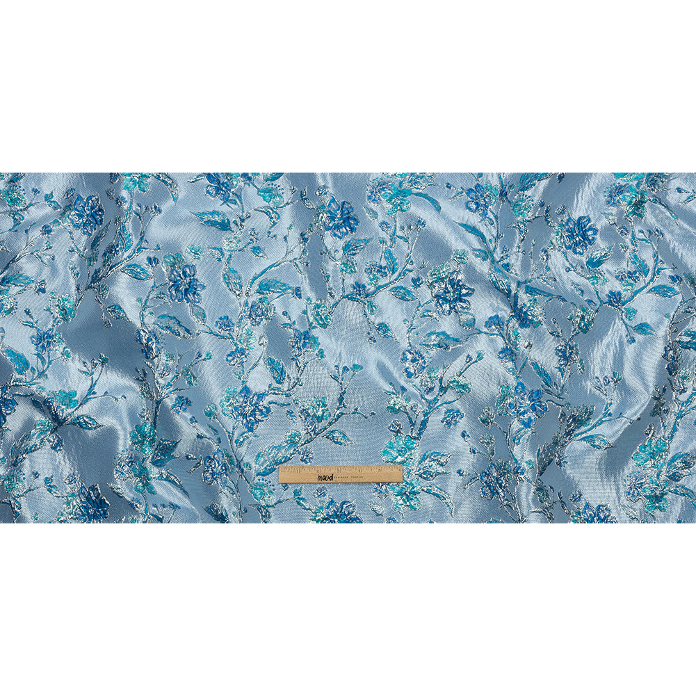 Metallic Periwinkle, Dark Blue and SIlver Flowering Vines Luxury Brocade - Full