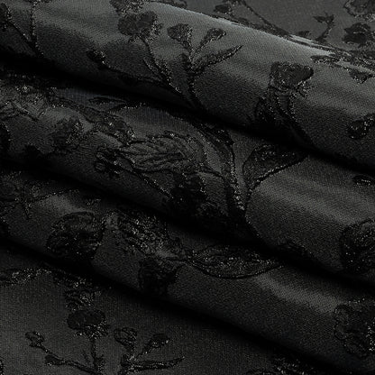 Metallic Black Flowering Vines Luxury Brocade
