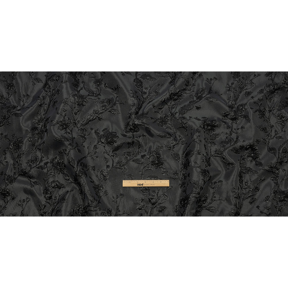 Metallic Black Flowering Vines Luxury Brocade