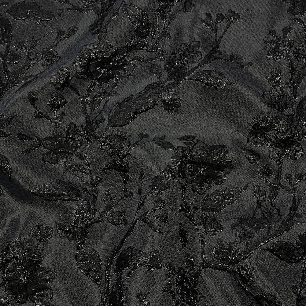 Metallic Black Flowering Vines Luxury Brocade
