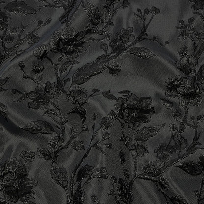 Metallic Black Flowering Vines Luxury Brocade