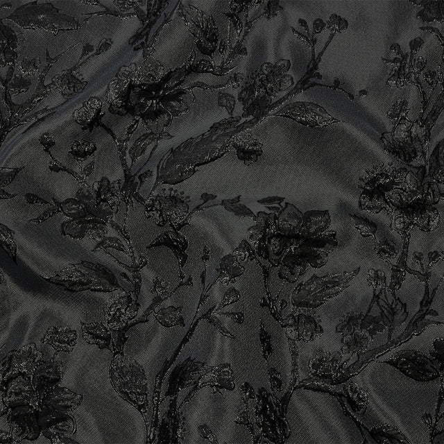 Metallic Black Flowering Vines Luxury Brocade