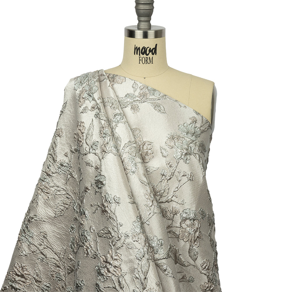 Metallic Palest Pink and Silver Flowering Vines Luxury Brocade