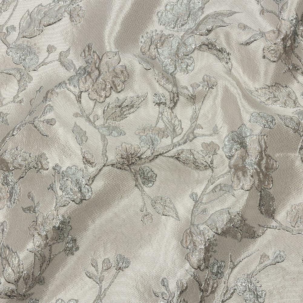 Metallic Palest Pink and Silver Flowering Vines Luxury Brocade