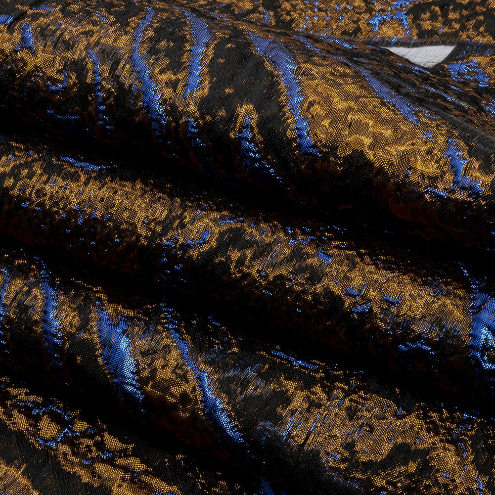 Metallic Copper and Berry Blue Abstract Luxury Burnout Brocade - Folded