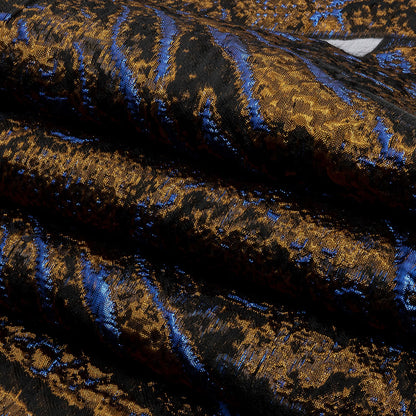 Metallic Copper and Berry Blue Abstract Luxury Burnout Brocade