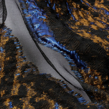Metallic Copper and Berry Blue Abstract Luxury Burnout Brocade