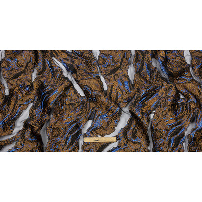 Metallic Copper and Berry Blue Abstract Luxury Burnout Brocade