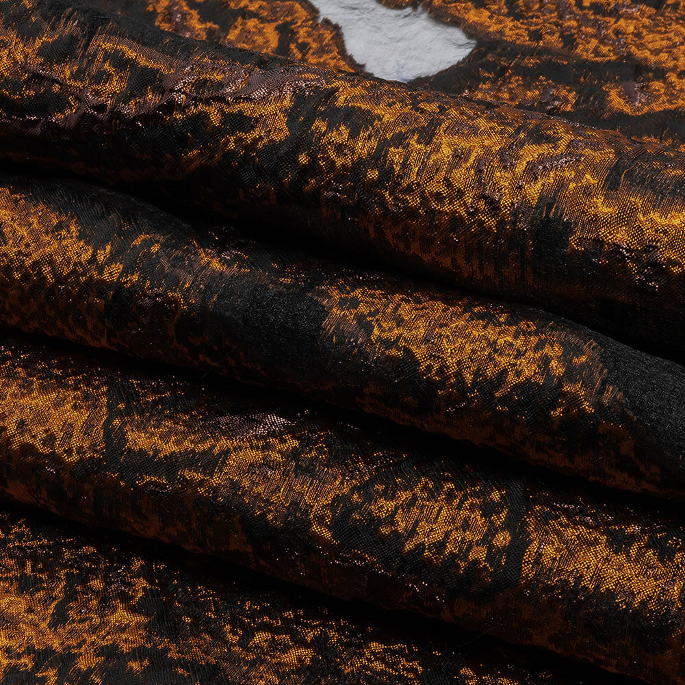 Metallic Alloy Orange and Black Abstract Luxury Burnout Brocade