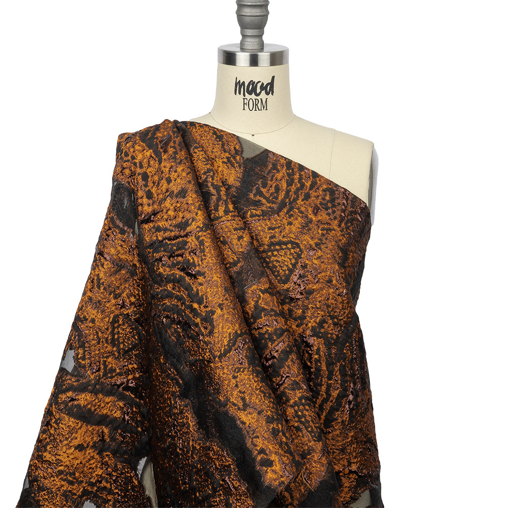 Metallic Alloy Orange and Black Abstract Luxury Burnout Brocade