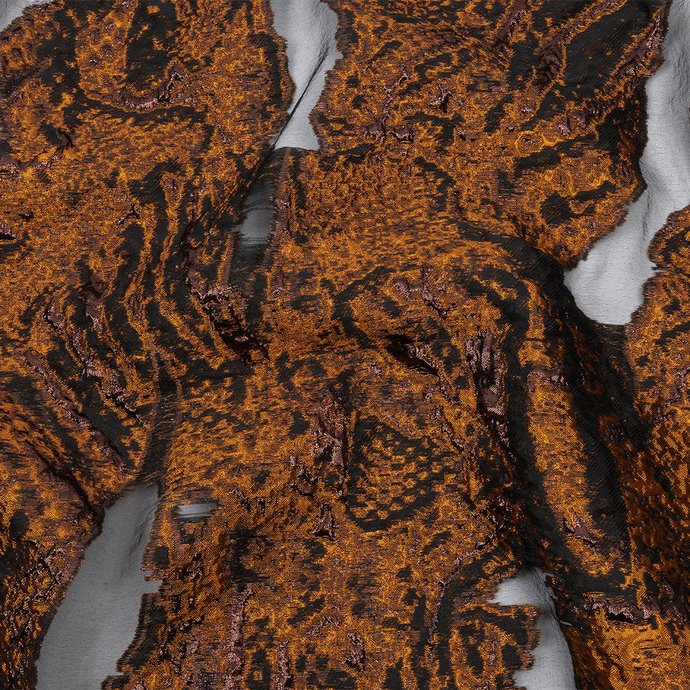 Metallic Alloy Orange and Black Abstract Luxury Burnout Brocade