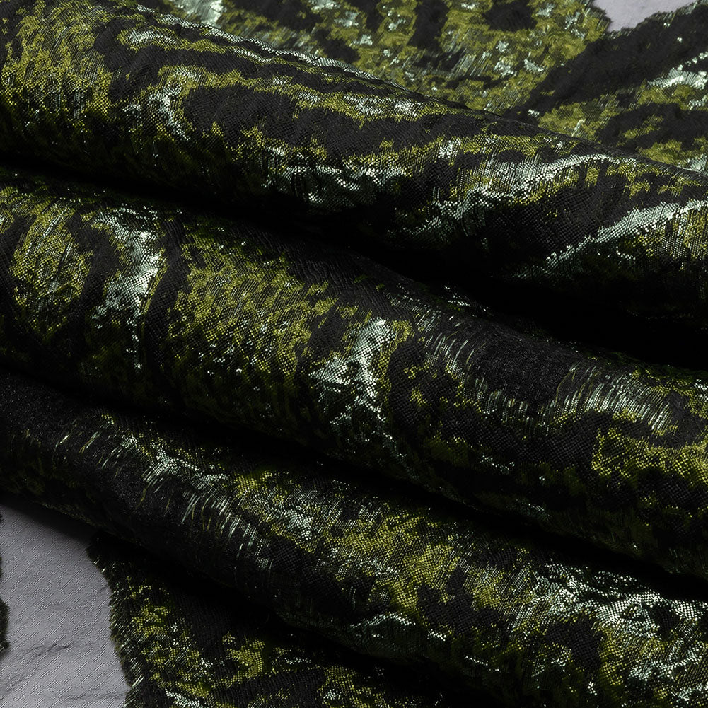 Metallic Pine Green and Black Abstract Luxury Burnout Brocade - Folded