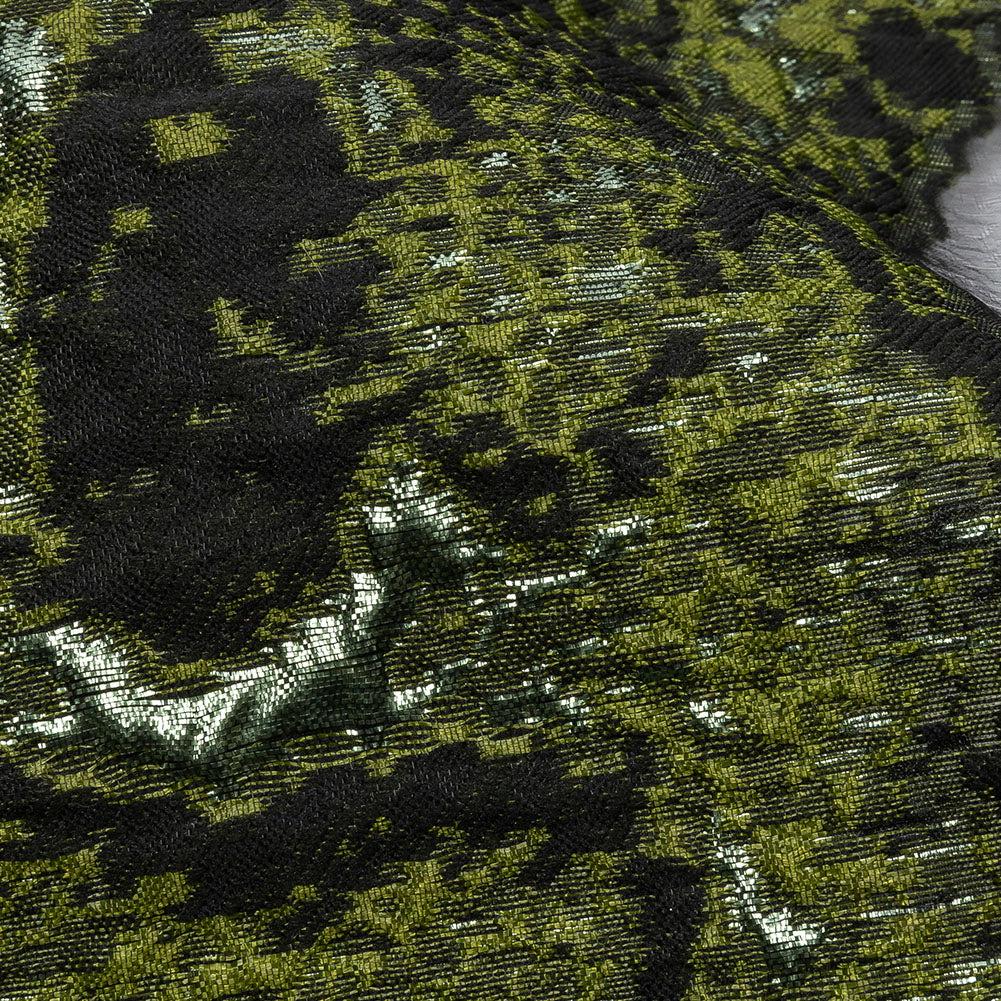 Metallic Pine Green and Black Abstract Luxury Burnout Brocade - Detail