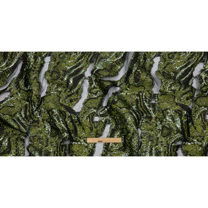 Metallic Pine Green and Black Abstract Luxury Burnout Brocade