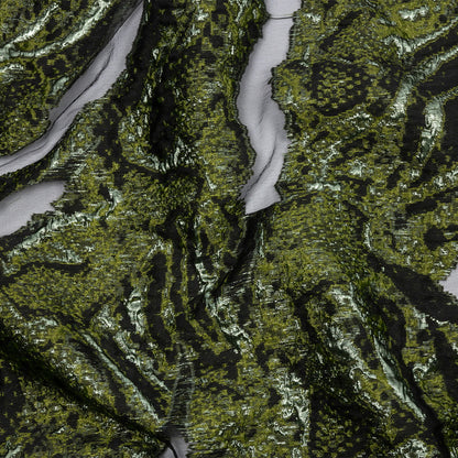 Metallic Pine Green and Black Abstract Luxury Burnout Brocade