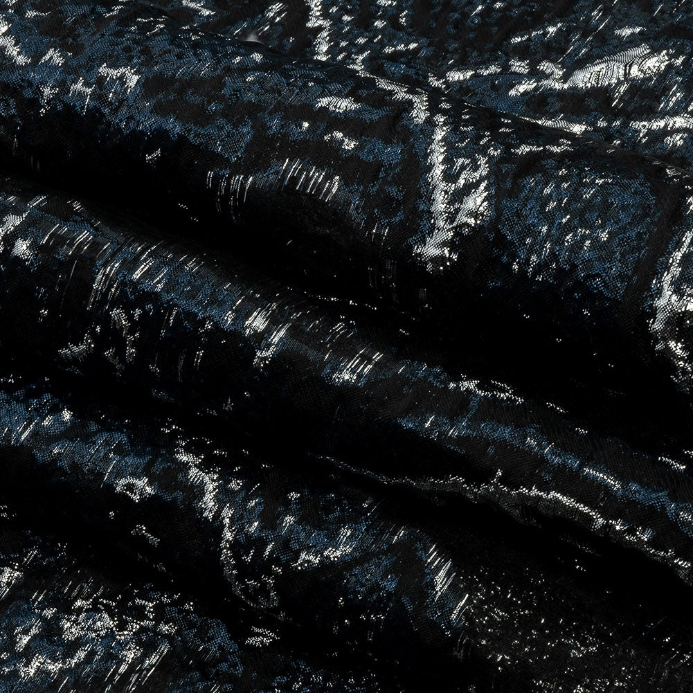 Metallic Silver and Black Abstract Luxury Burnout Brocade - Folded