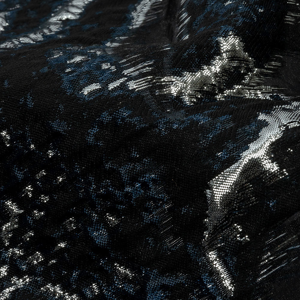 Metallic Silver and Black Abstract Luxury Burnout Brocade - Detail
