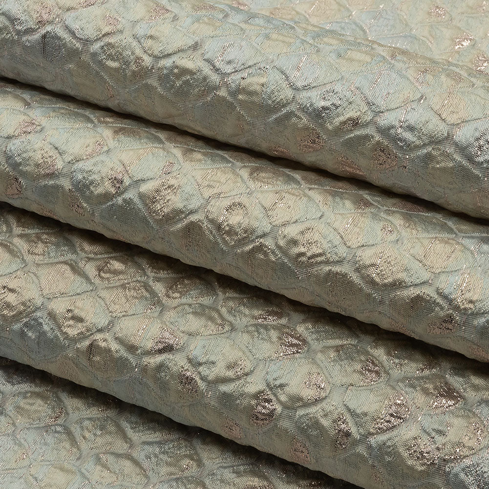 Metallic Pastel Blue and Gold Abstracted Scales Luxury Brocade - Folded