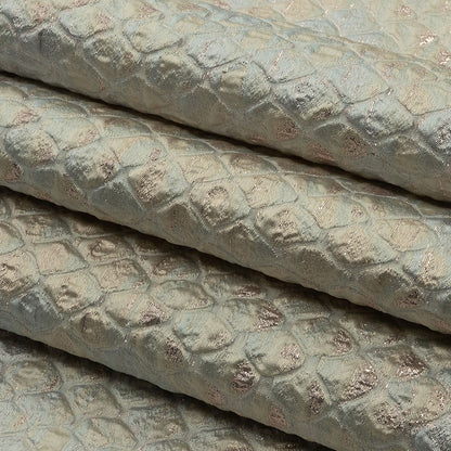 Metallic Pastel Blue and Gold Abstracted Scales Luxury Brocade