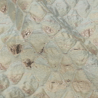 Metallic Pastel Blue and Gold Abstracted Scales Luxury Brocade
