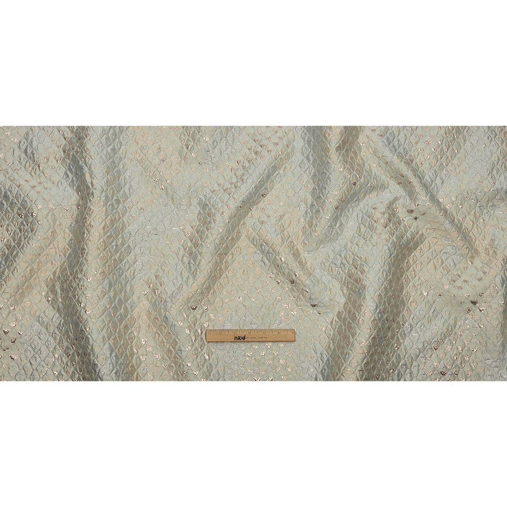 Metallic Pastel Blue and Gold Abstracted Scales Luxury Brocade - Full