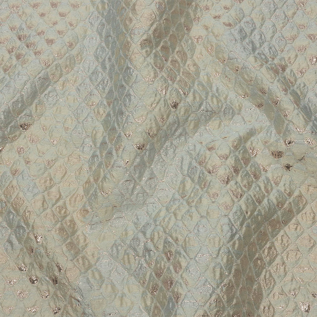 Metallic Pastel Blue and Gold Abstracted Scales Luxury Brocade