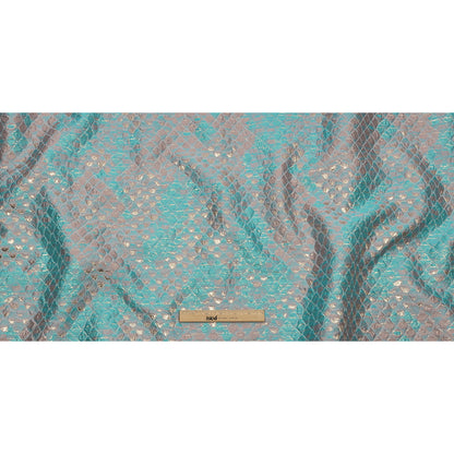 Metallic Pacific Blue and Flamingo Pink Abstracted Scales Luxury Brocade