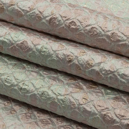 Metallic Gold, Seafoam Blue and Light Pink Abstracted Scales Luxury Brocade