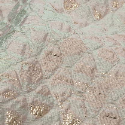 Metallic Gold, Seafoam Blue and Light Pink Abstracted Scales Luxury Brocade