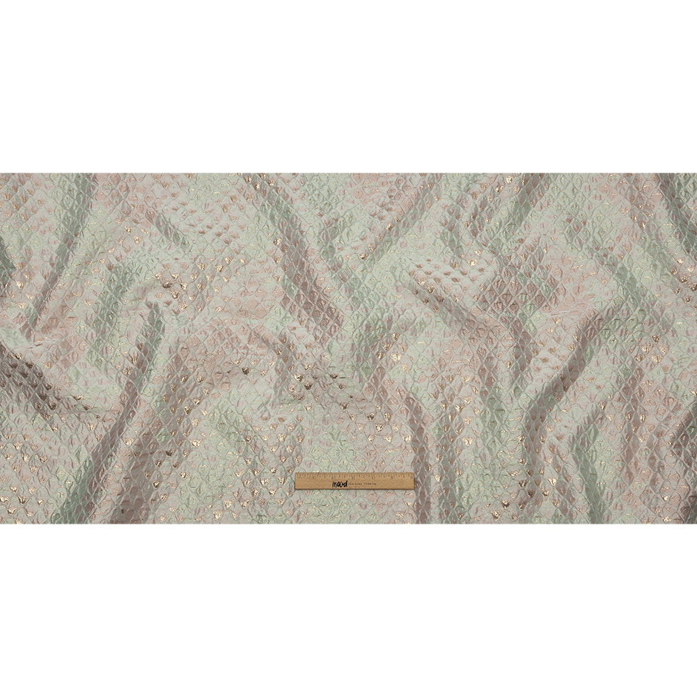 Metallic Gold, Seafoam Blue and Light Pink Abstracted Scales Luxury Brocade - Full