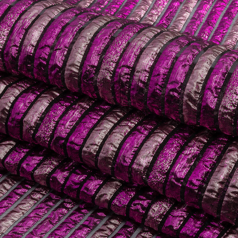 Metallic Magenta Pink and Taffy Pink Luxury Striped Burnout Brocade - Folded