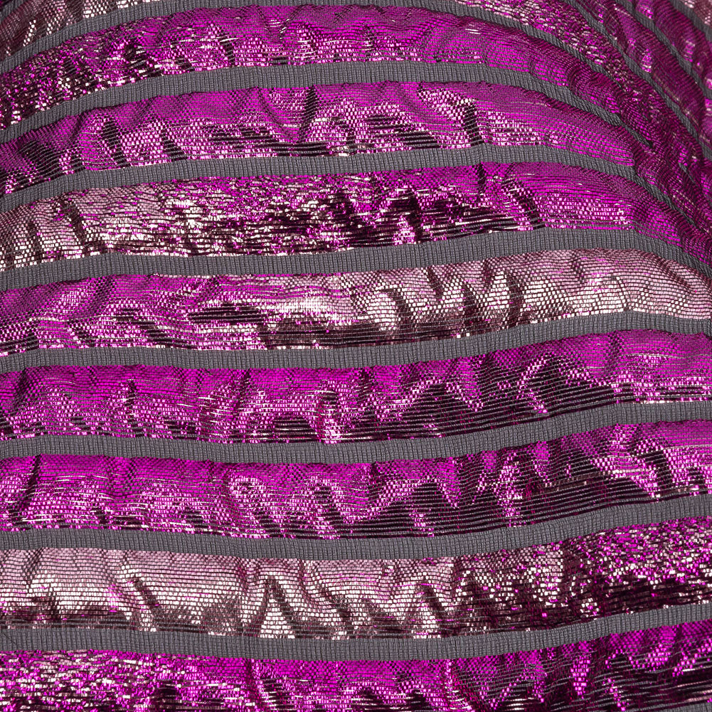 Metallic Magenta Pink and Taffy Pink Luxury Striped Burnout Brocade - Detail
