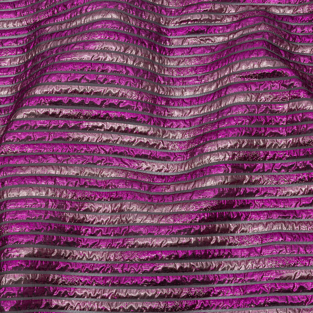 Metallic Magenta Pink and Taffy Pink Luxury Striped Burnout Brocade