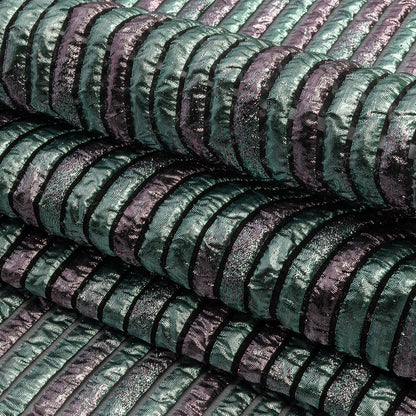 Metallic Turquoise Blue and Rouge Pink Luxury Striped Burnout Brocade