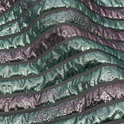 Metallic Turquoise Blue and Rouge Pink Luxury Striped Burnout Brocade