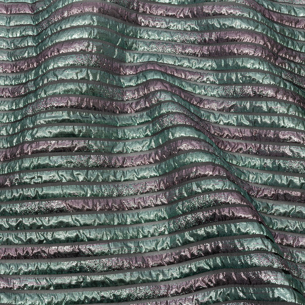Metallic Turquoise Blue and Rouge Pink Luxury Striped Burnout Brocade