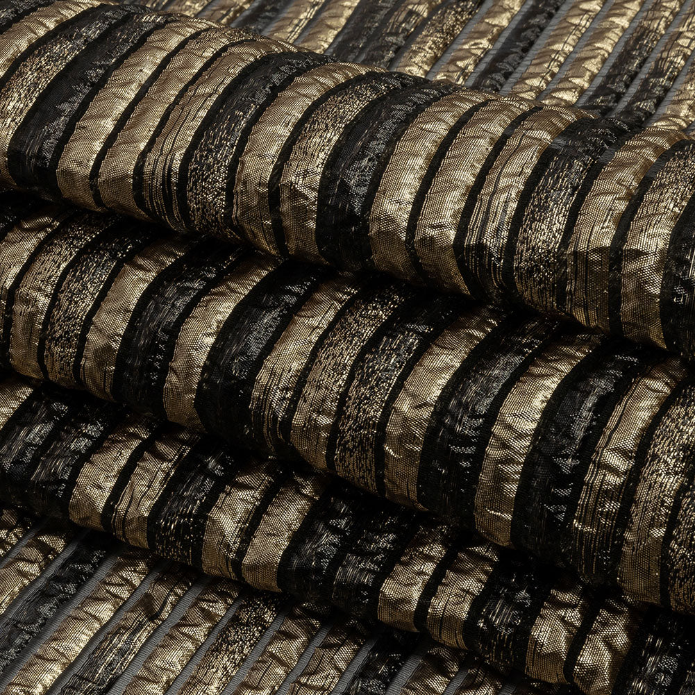 Metallic Gold and Black Luxury Striped Burnout Brocade - Folded