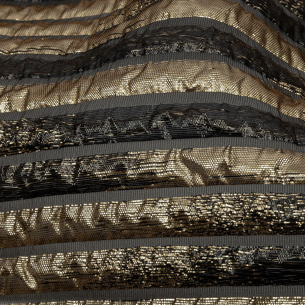 Metallic Gold and Black Luxury Striped Burnout Brocade - Detail