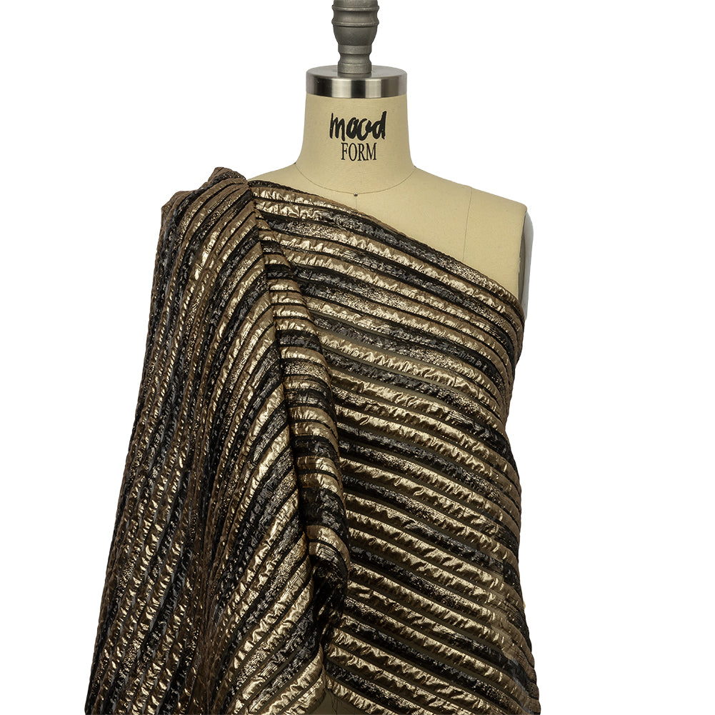 Metallic Gold and Black Luxury Striped Burnout Brocade - Drape