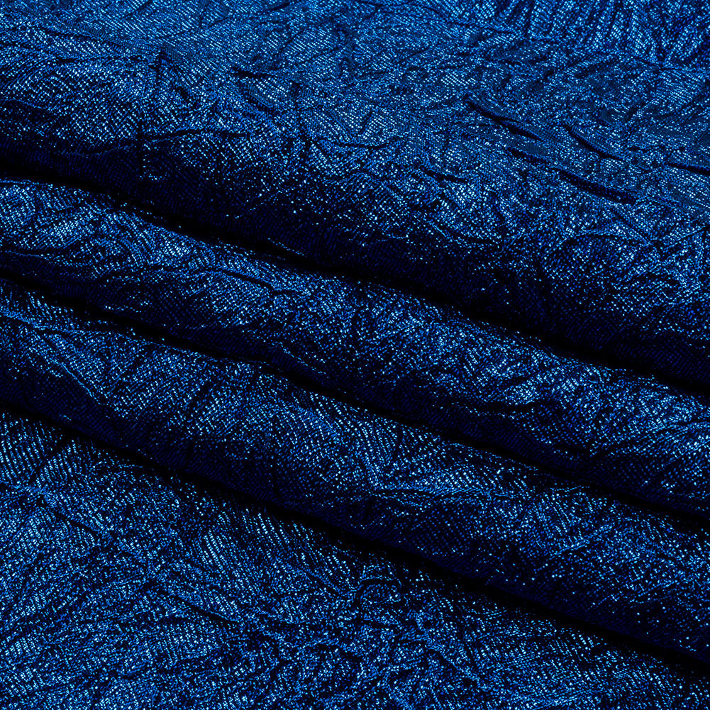 Astrolabe Metallic Royal Blue Crinkled Luxury Brocade with Black Backing