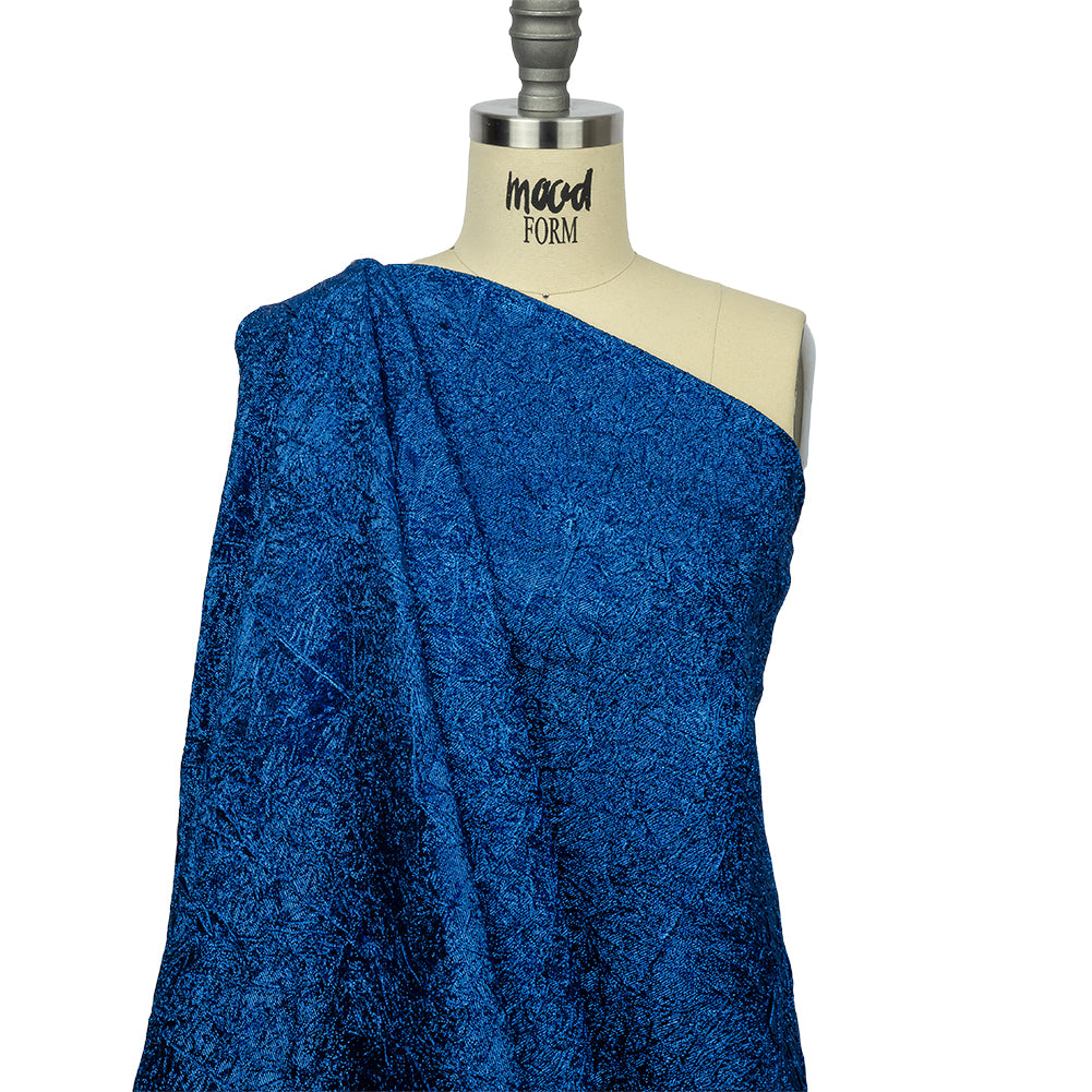 Astrolabe Metallic Royal Blue Crinkled Luxury Brocade with Black Backing