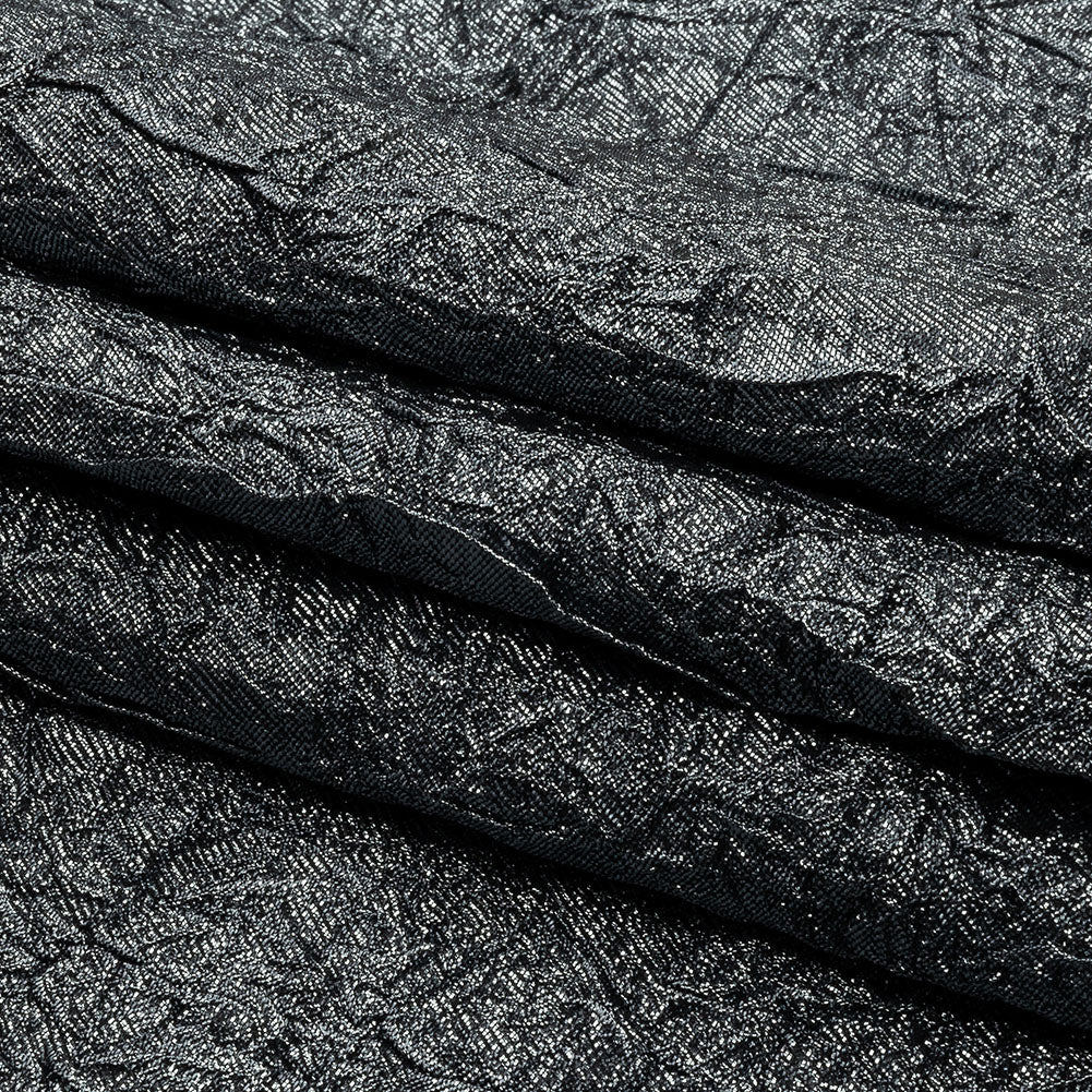 Astrolabe Metallic Dark Silver Crinkled Luxury Brocade with Black Backing - Folded