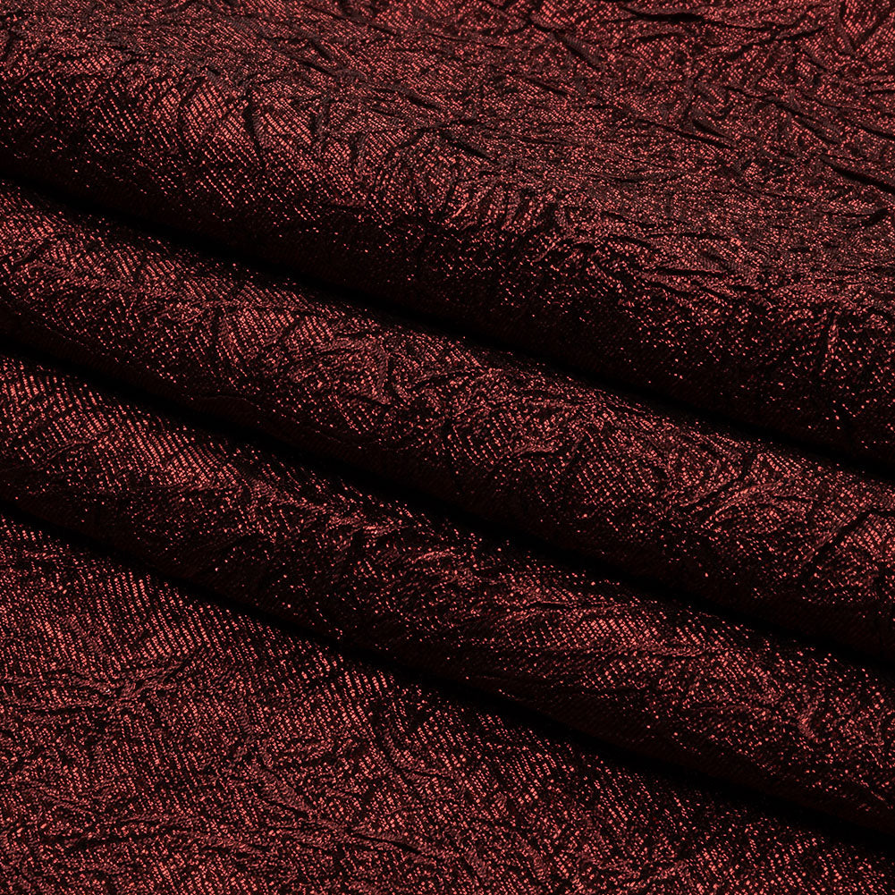 Astrolabe Metallic Dark Red Crinkled Luxury Brocade with Black Backing